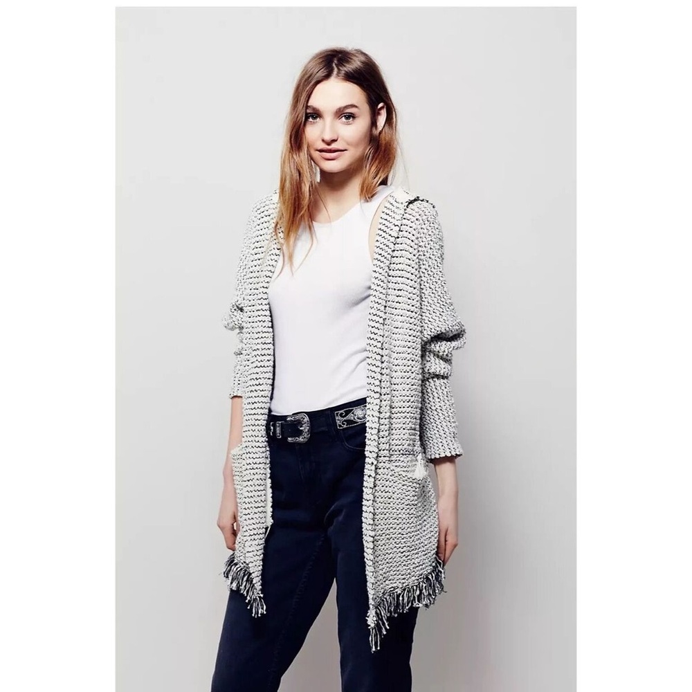 Free People Enchanted Hood Fringe Hem Knit Cardigan (Small)